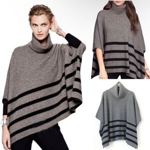 Tahari | Womens Gray Wool Stripped Poncho Turtleneck Sweater - Size M